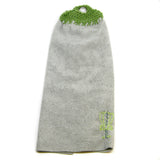 Microfiber Disc Golf towel with hand-knit top and metal grommet