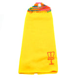 Microfiber Disc Golf towel with hand-knit top and metal grommet