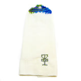 Microfiber Disc Golf towel with hand-knit top and metal grommet