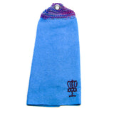 Microfiber Disc Golf towel with hand-knit top and metal grommet