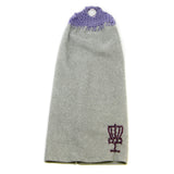 Microfiber Disc Golf towel with hand-knit top and metal grommet